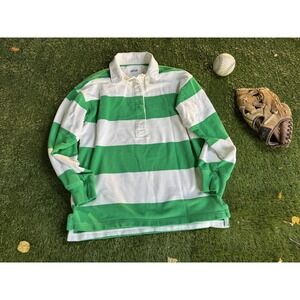 Aerie Shirt Men's XS Green White Rugby Stripe Long Sleeve Collared Top